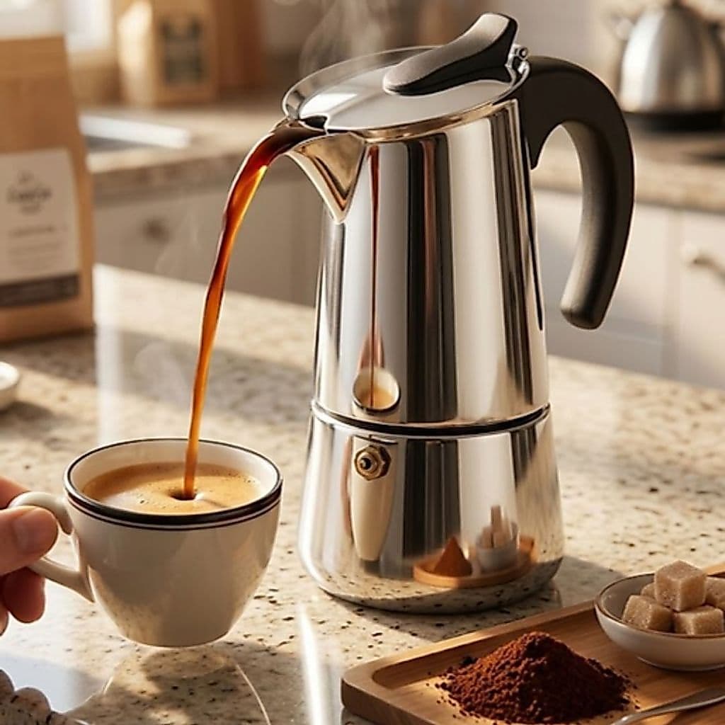Cafeteira Italiana Inox: Faz Café Expresso para Amantes de Café em Casa ou Escritório - Prática, Elegante e Resistente
