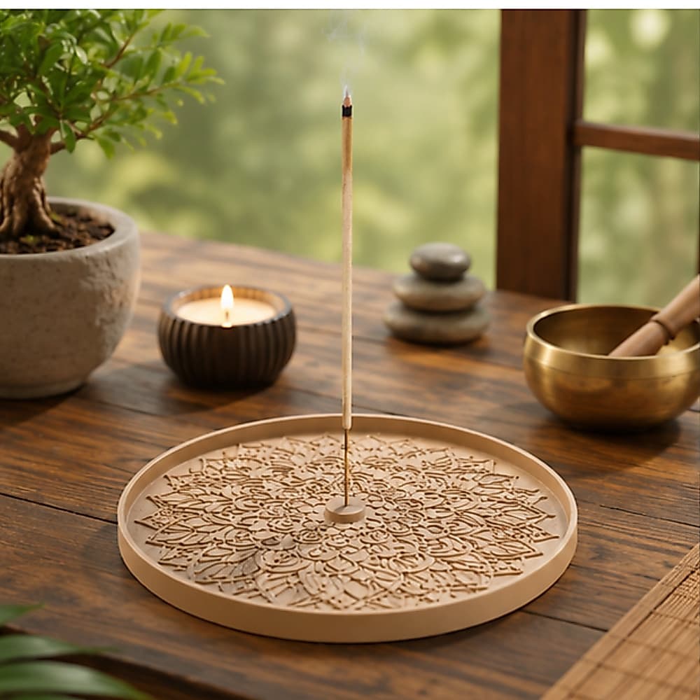 Incensário Mandala Decorativo Porta Incenso de Vareta Redondo Zen Aromaterapia Decoração Sala Quarto