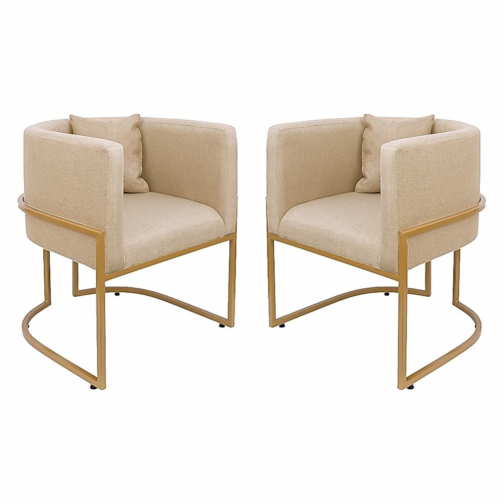 2 Poltronas Cadeiras Estrutura em Ferro Dourado e tecido Linho – Elegância e Conforto, KIT