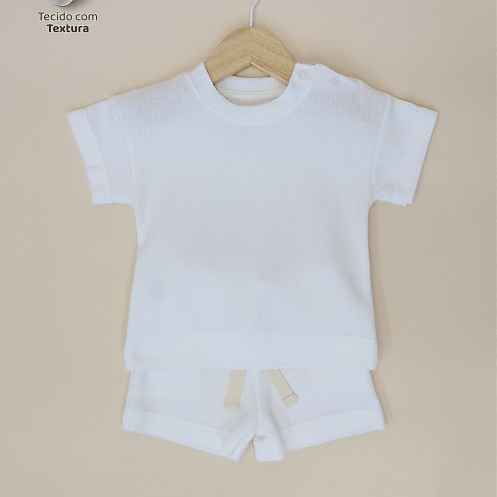 Conjunto Waffle Camiseta e Shorts - Off White