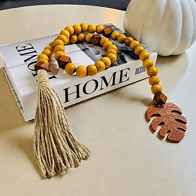 Colar de Mesa Decorativo Artesanal Costela de Adão e Tassel Rústico 80 cm
