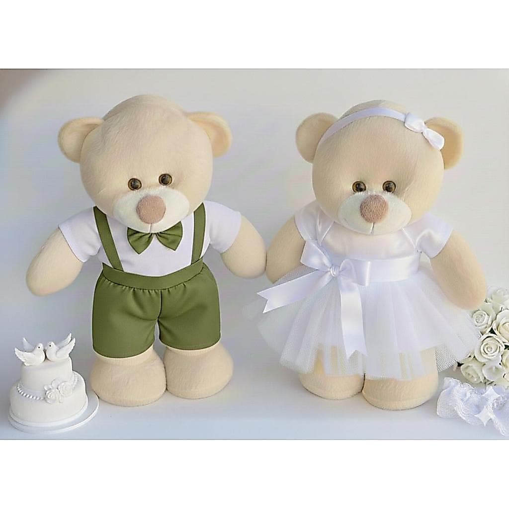 Kit De Ursinhos Para Casamento Em Pé Verde Oliva Casal Urso Pelúcia Decorativo