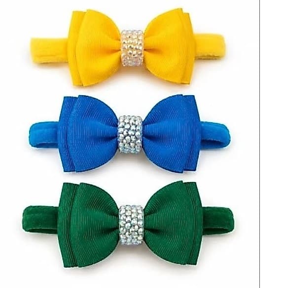 Kit com 3 faixinhas de bebê laço de cabelo Brasil verde azul amarelo copa do mundo