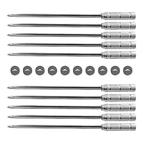 10 Espetos Aço Inox Com Roldana Móvel P/ Churrasqueira Rotativa