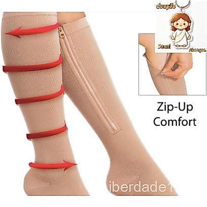 Par Meias de Compressão com Zíper p/diversos Tratamentos Alívio Dores Inchaços Tromboses Recuperação Cirurgicas