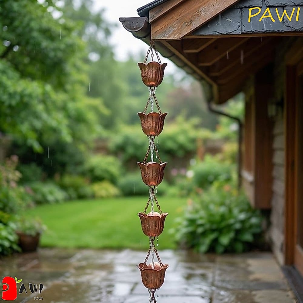 Corrente De Chuva PAWI Para Calhas , De Tulipa De Metal Com Arte Em Ferro Suspensa Desviador De Água Estilo Japonês