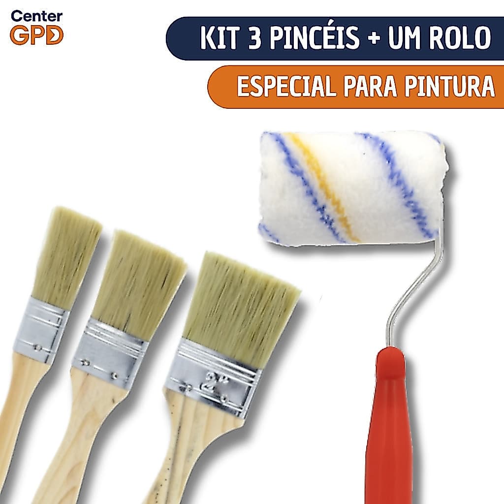 Kit 3 Pincéis + Rolo de tinta 4" | Ideal para Pintura de Parede e Arte em Tela
