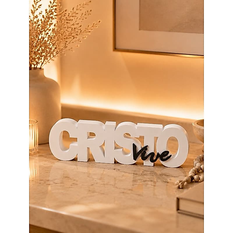 Placa Frase Decorativa CRISTO VIVE Moderno Criativo Estante Decoração Sala Mesa Detalhe Quartos