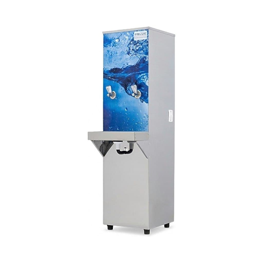 Bebedouro Purificador Industrial de Água 25L Coluna Inox Adesivado Blue 2 Torneiras Com Filtro