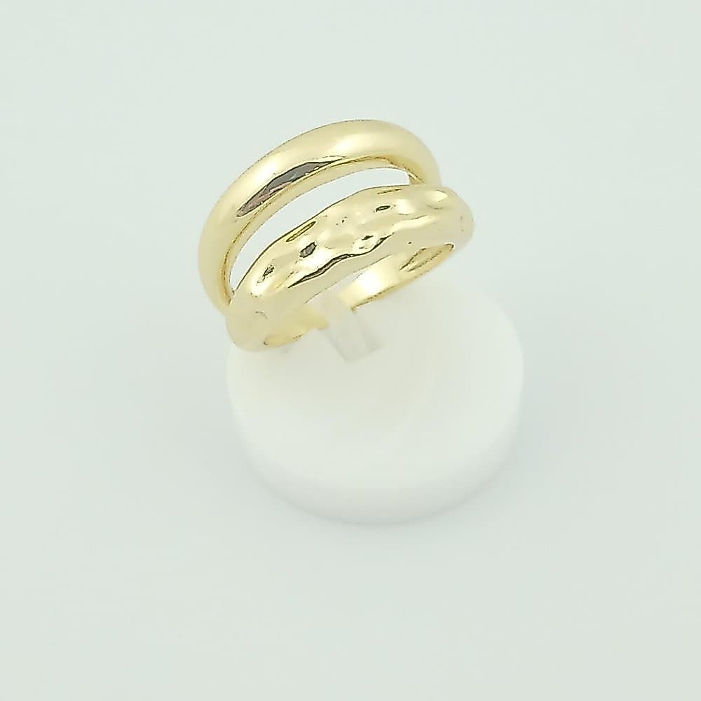 Anel Duplo Liso e Ondulado Robusto e Sofisticado Banhado a Ouro 18k 18