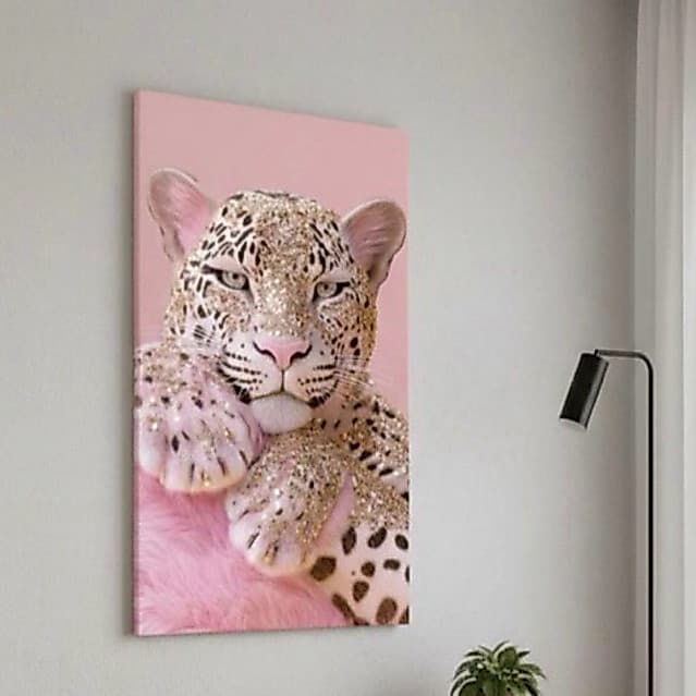 Quadro Decorativo Onça Rosa Moderna para Salão de Beleza e Espaço Feminino