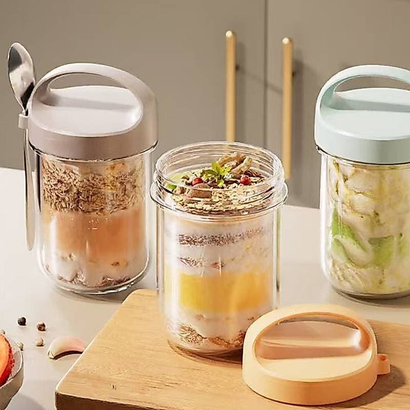 Aether Copo De Café Da Manhã Vidro Boca Larga Selado Jar Durante A Noite Aveia Milkshake Com Colher Novo