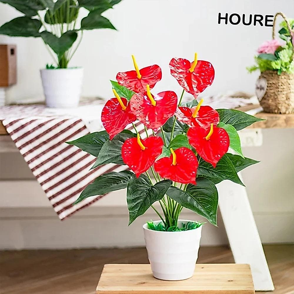 Planta De Palma Vermelha Artificial HOURE , Fronds Artificiais De Toque Real De 35/50 Cm , Plantas Falsas Artesanais De