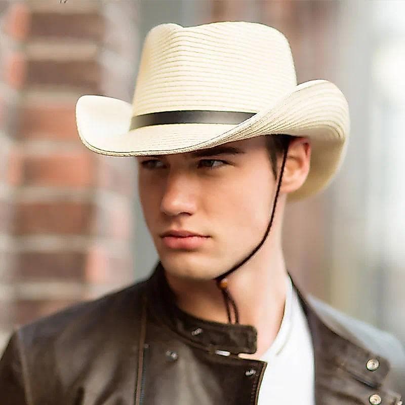 Chapéu De Verão Chapéus Panamá Masculino Palha Cowboy Sol Dobrável Ocidental Aba Larga Curvada