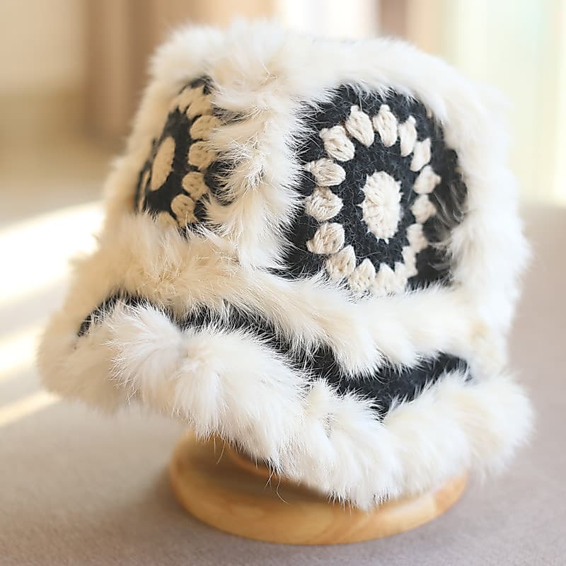 Leão coelho chapéu de lã feminino outono inverno bonito balde de pelúcia chapéu grande circunferência da cabeça malha ti