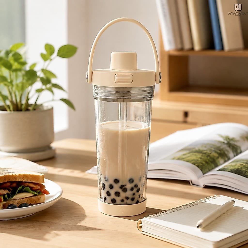 Copo De Palha Largo De 850ml Para Chá De Bolhas Garrafa De Água Portátil Com Tampa Flip À Prova De Vazamentos E Alça Gra