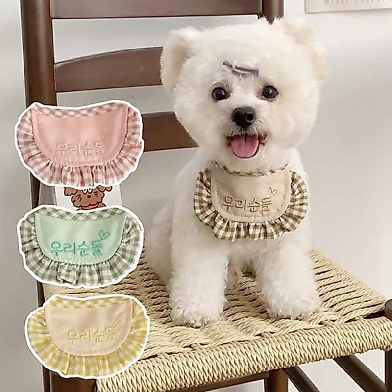 Babador para cachorro de estimação, babador fofo para cachorro, Bichon, pelúcia, cachorro pequeno, toalha de Saliva ajus