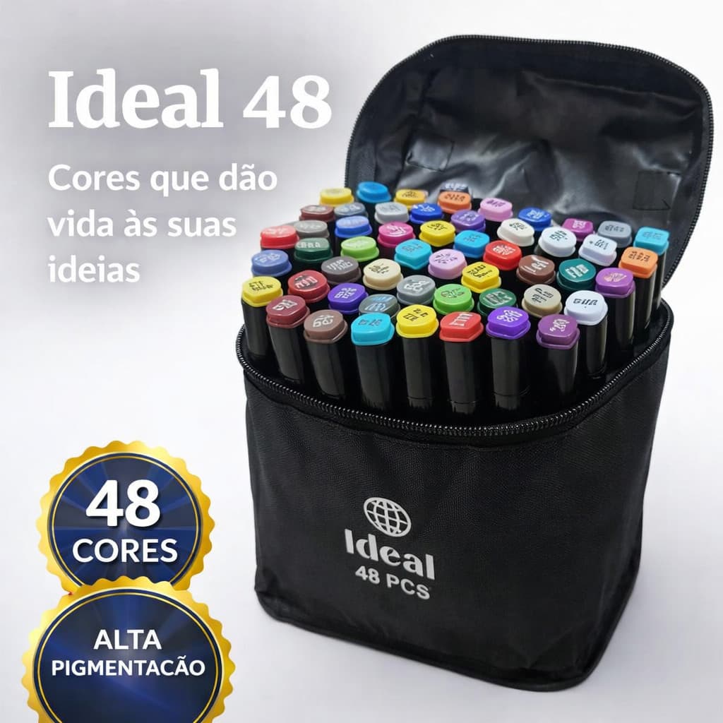 Estojo Canetas Colorir Hidrográficas 48 Cores Alta Pigmentação Ponta Fina Multifunção Arte Desenho Escolar Profissional