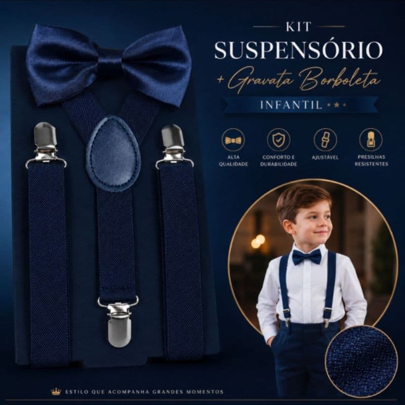 kit suspensprio + gravata borboleta Marinho infantil premium casamento pagem padrinho noivo