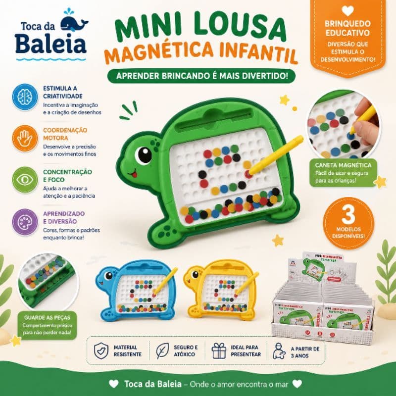 Mini Lousa Magnética Infantil Educativa – Brinquedo Sensorial de Coordenação Motora e Criatividade