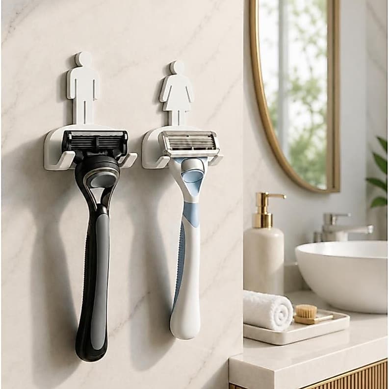 Suporte Lâmina de Barbear Parede com Fita 3M Organizador Banheiro Barbeador Masculino Feminino