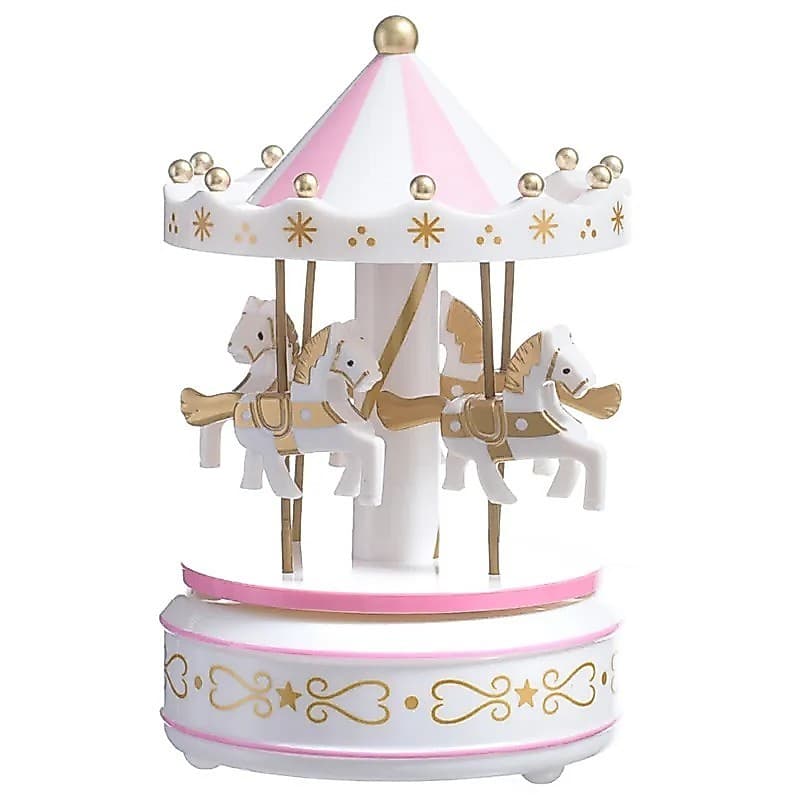 Caixa de música infantil Carrossel - branco com rosa