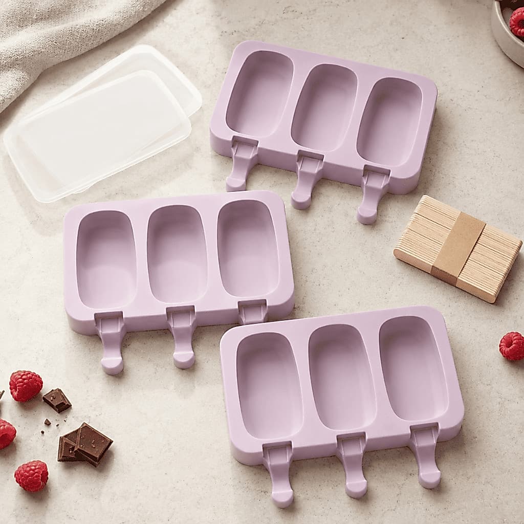 Kit 5 Formas de Picolé Silicone 15 Cavidades para Sorvete Caseiro com Palitos e Tampa
