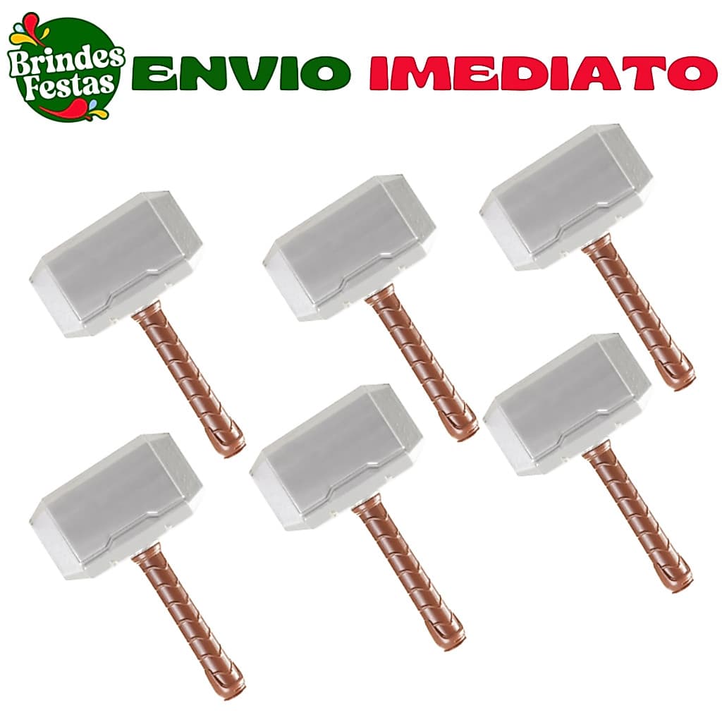 6 Martelo Decorativo Grande Prata Decoração Festas Aniversario Martelo do Thor Infantil