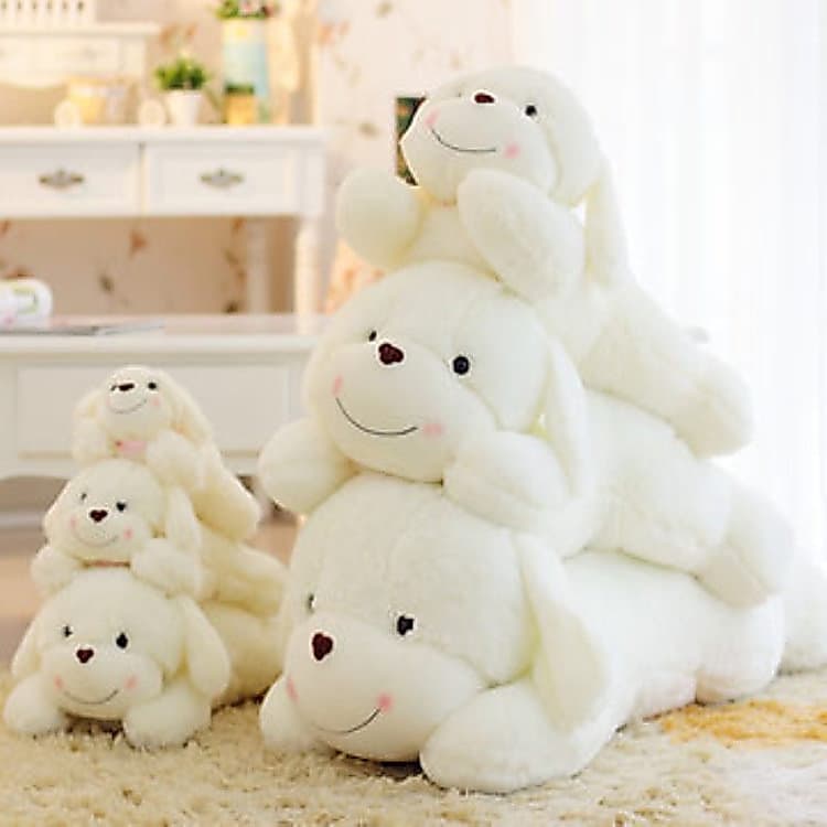 Bonito filhote de cachorro cão brinquedo de pelúcia rosto sorridente branco filhote de cachorro boneca decoração do carr