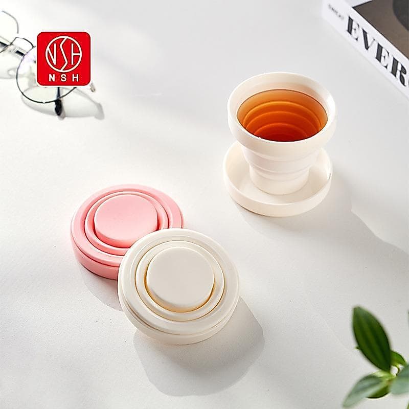 Copo dobrável de Silicone retrátil para viagem, copo portátil para enxaguatório bucal, copo de água de compressão para v