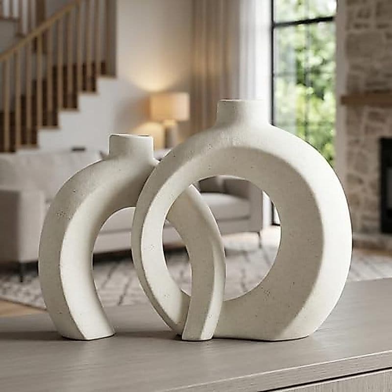 7.2 ′ H X 8.9 Conjunto De 2 Vasos Decorativos Em Forma De Donut , Cerâmica , Estilos Minimalistas Modernos , De Mesa De
