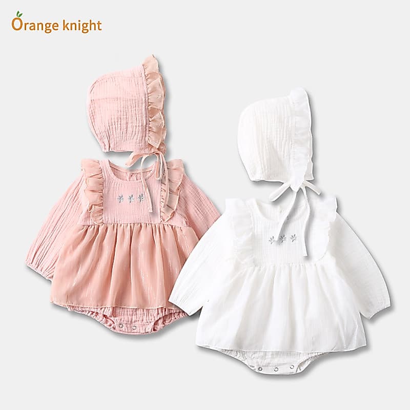 Feminino bebê moda saia outono 0-6 meses primeiro aniversário 3 princesa Ha vestido cem dias banquete bebê puro algodão