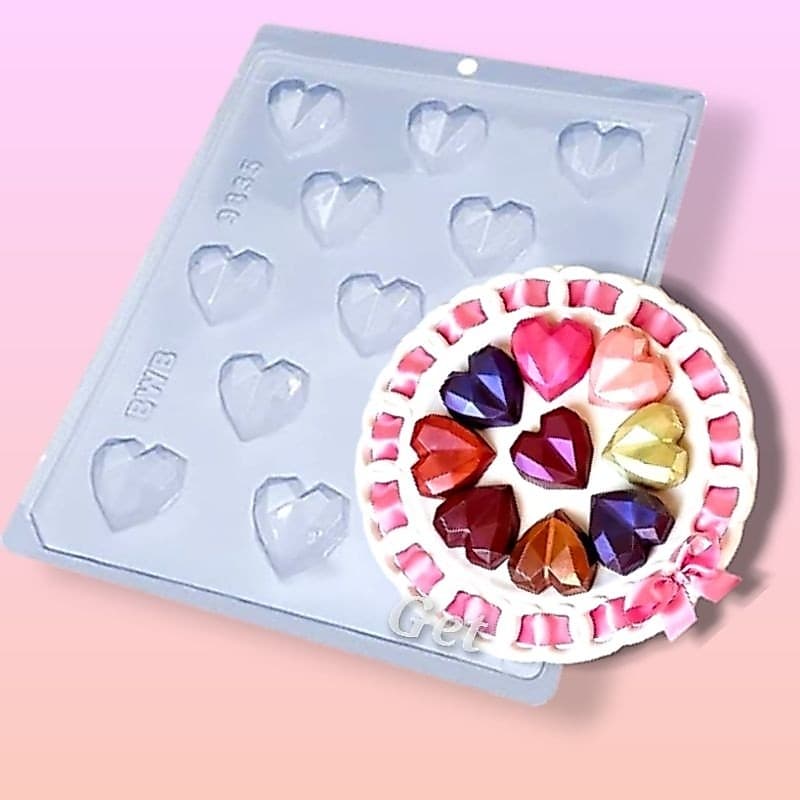 2 Formas para chocolate CORAÇÃO LAPIDADO BWB (9835). forma de acetato para bombom/trufas P. cód.9835