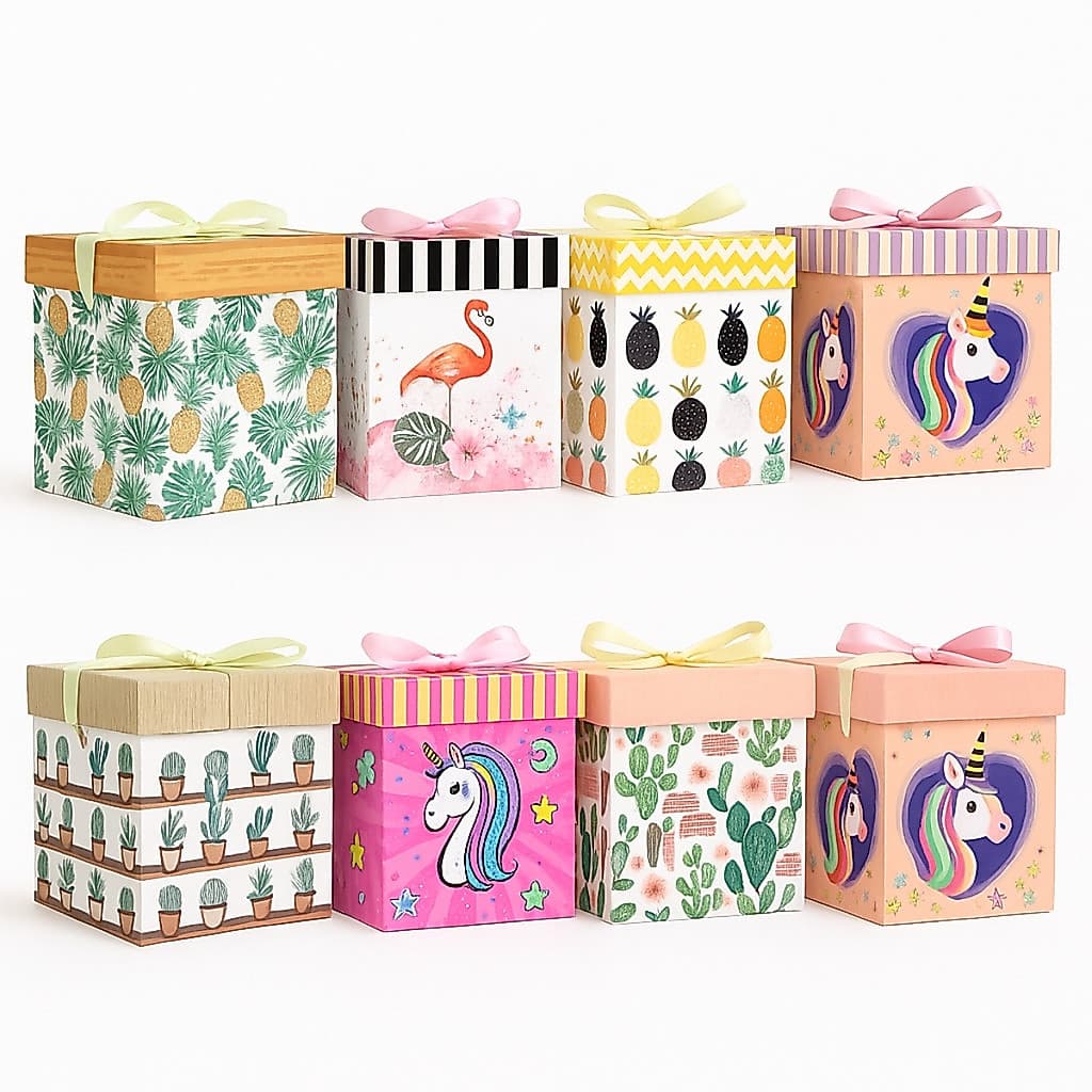 Caixa Para Presente Com Desenhos e Laço Decoração 15x15cm
