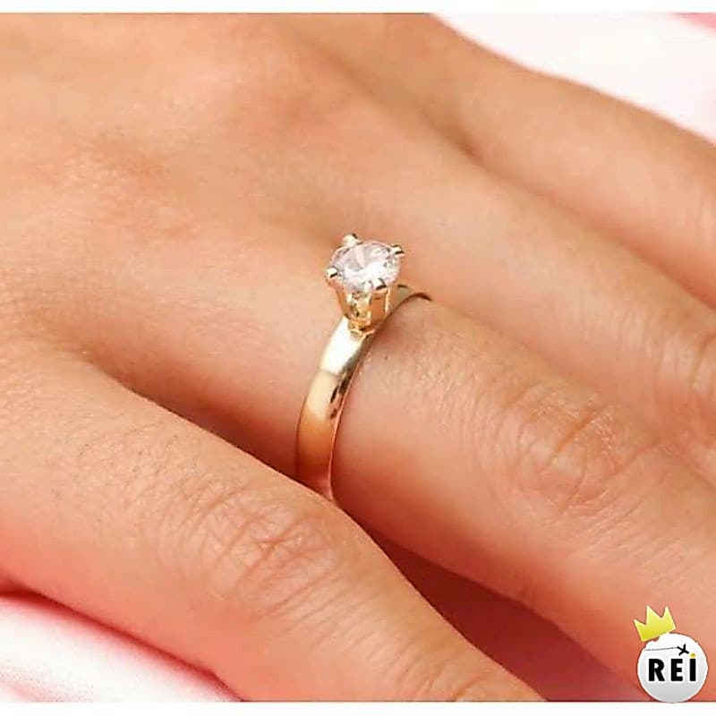 Lindo Anel Feminino Solitário Aparador + Zircônia Dourado 3mm (25)