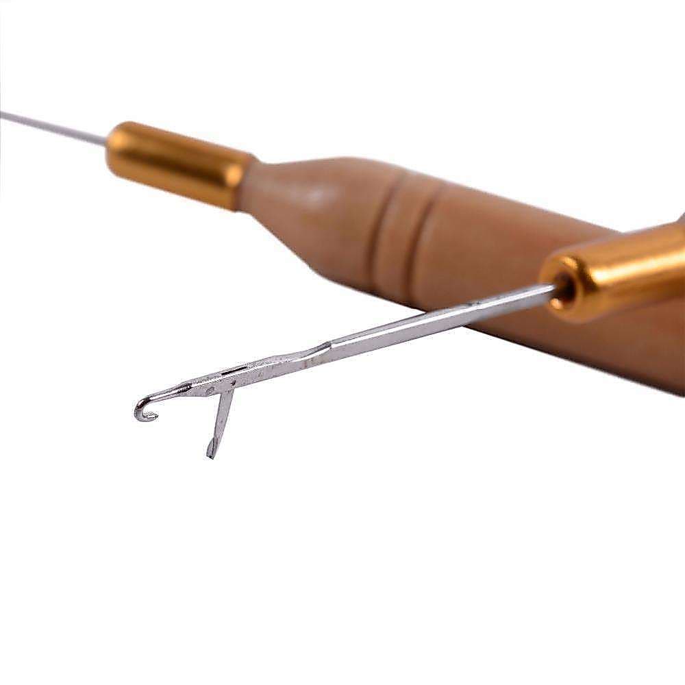 Agulha Com Cabo De Madeira Para Aplicação De Mega Hair Microlink e outros com Gancho Abre e fecha