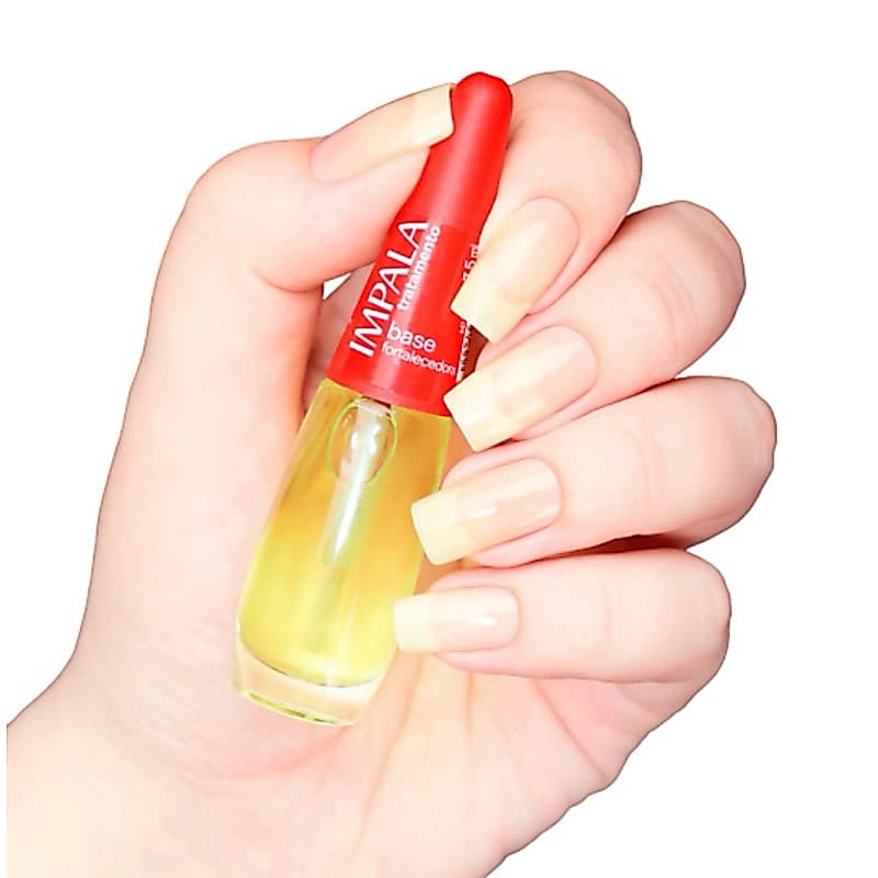 Esmalte Impala Base Fortalecedora amarela Unhas Quebradiças, Fracas Linha Tratamento 7,5 ml