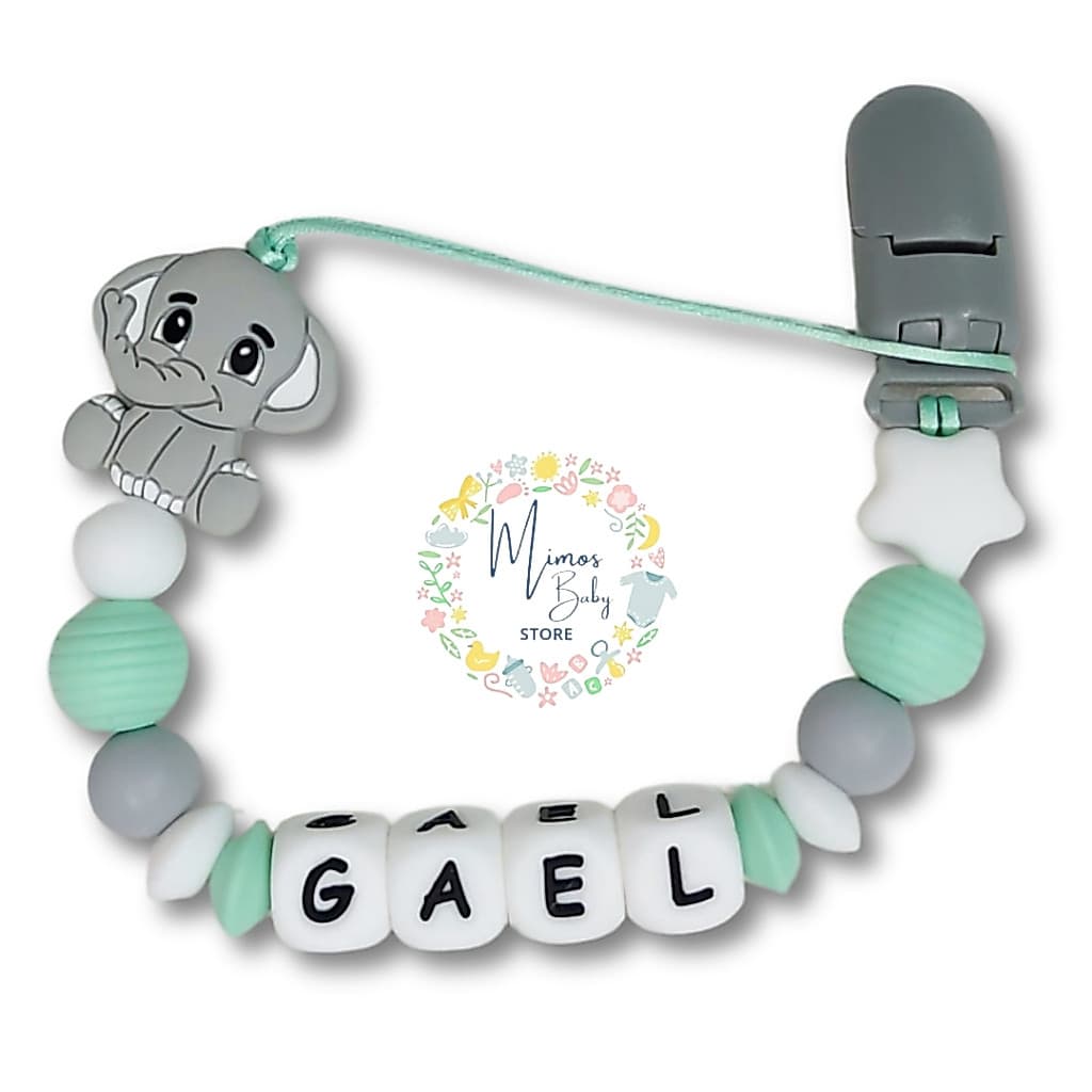 Prendedor de Chupeta de Silicone Macio e Mordedor Personalizado com Nome do Bebê Elefante BPA FREE