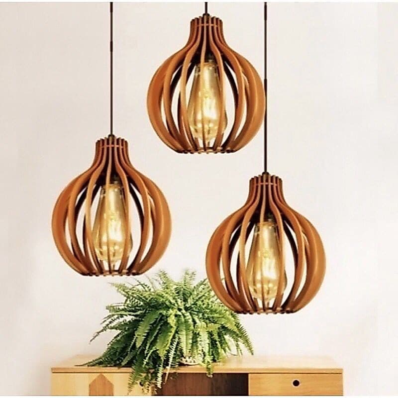 Kit 2 Luminária Pendente Abajur de Teto em Mdf Claro Tokyo Moderno Decorações