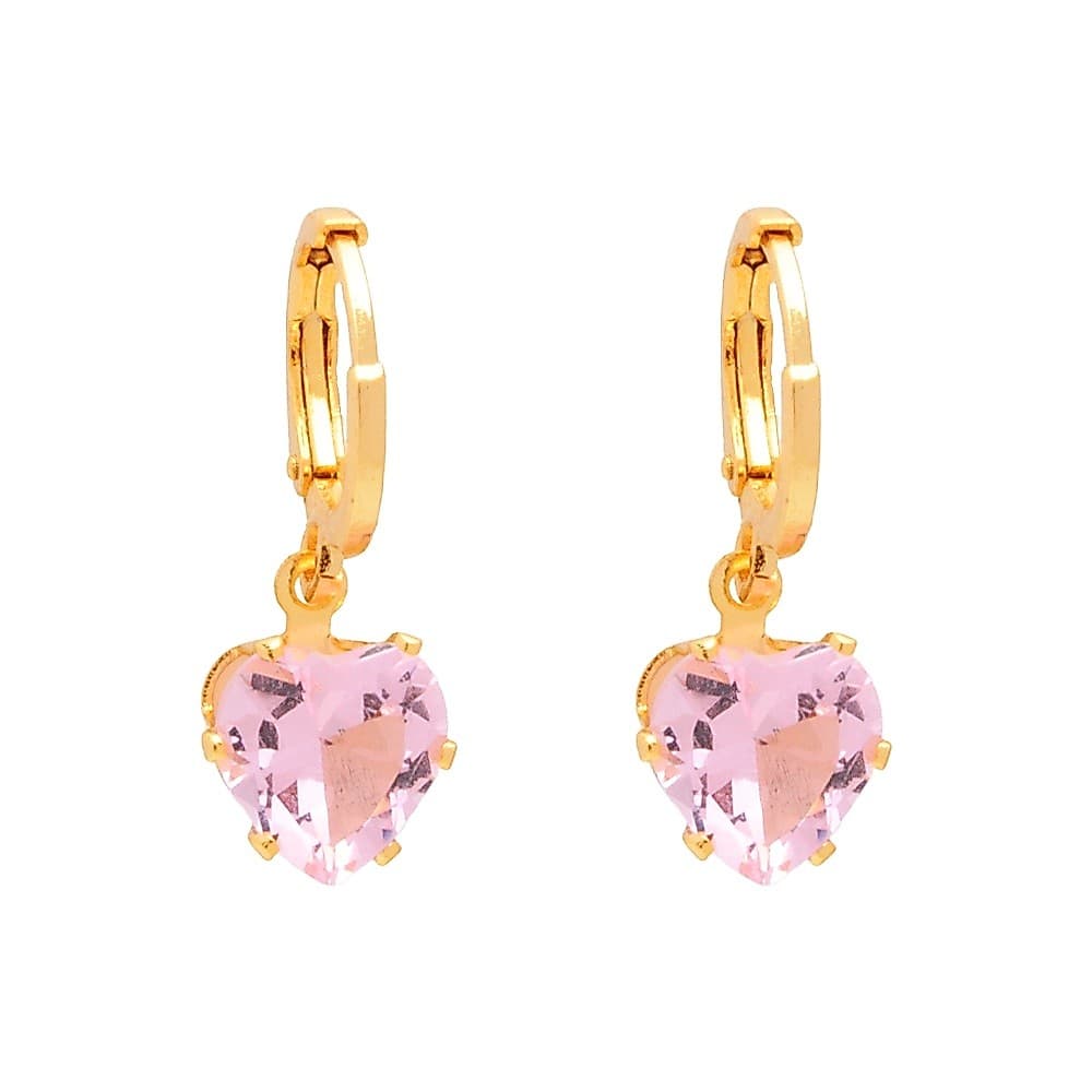 Brinco Argolinha Pedra Rosa Folheado 18k