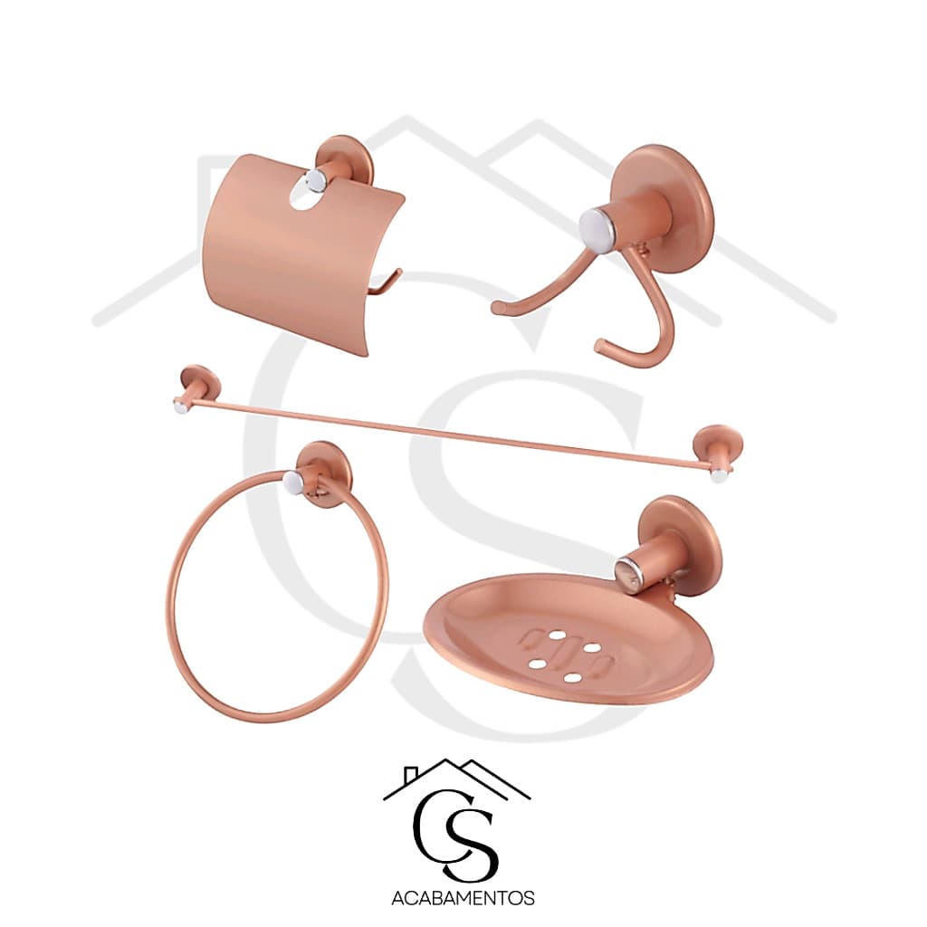 Kit Acessórios Banheiro Inox Rose Gold Luxo Stander Aço Aluminio