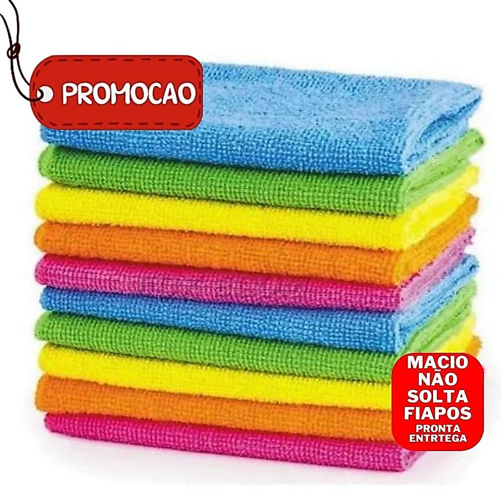 Kit Paninhos de Limpeza Microfibra 28x28 Limpeza em Geral Doméstico e Automotivo Não Solta Fiapos