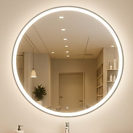 Espelho Redondo Jateado com 3 Cores LED 90x90 Lapidado Sala Salão Quarto Banheiro Botão Touch de Luz