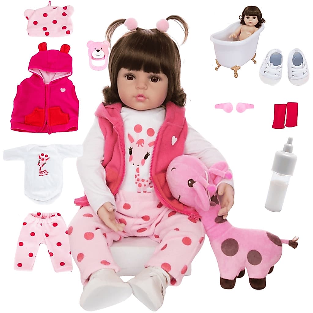 Boneca Bebê Reborn Girafinha Luxo Nova Realista de Silicone Pode Dar Banho Envio Imediato