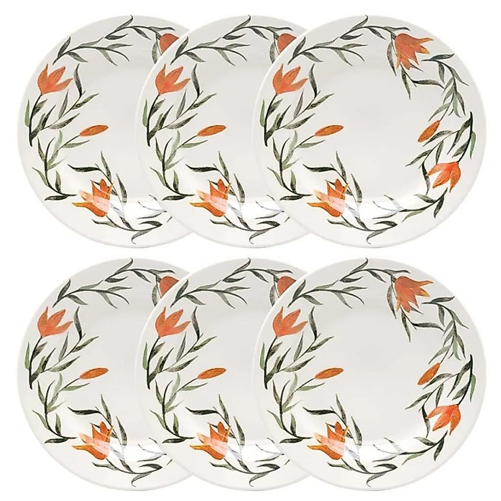 Prato de Sobremesa de Cerâmica Donna Lírios 18cm 6 Unidades - Biona 5410