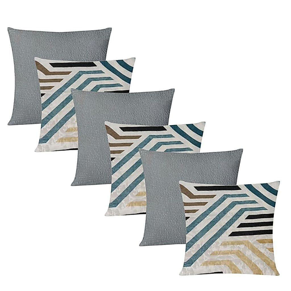 Kit 6 Capas de Almofada em Jacquard e Suede 45x45cm Com Zíper