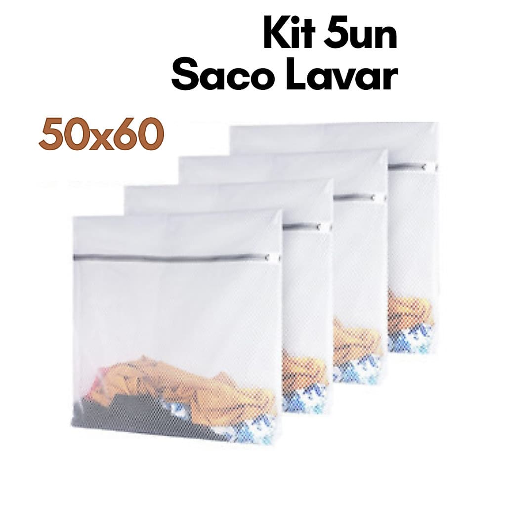 Kit 5 Peças Saco Lavar Roupa 50 x 60 -  para Lavadora Maquina Roupa Delicada Intima