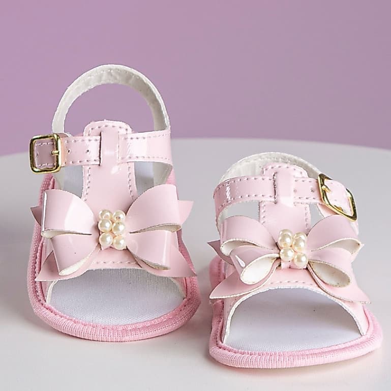 Sandália Criança Menina Infantil Rosa Com Laço Leve e Macia Lisa Shoes Envio Imediato