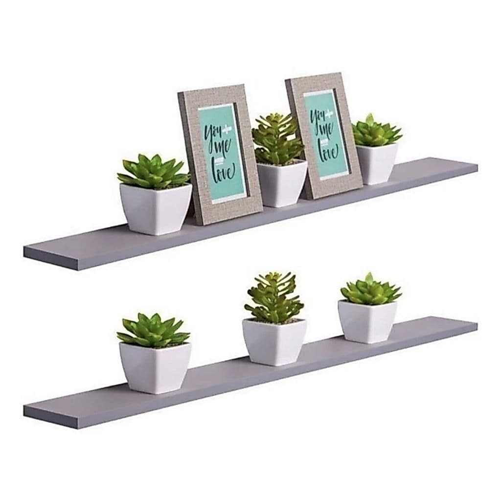 Kit 2 Prateleiras 60x20cm - CINZA - MDF 15mm + Suporte Invisível