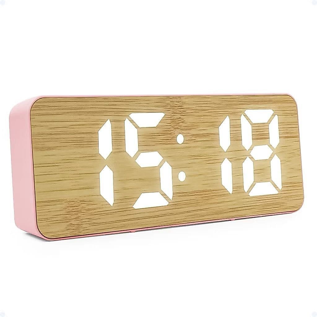Despertador de Mesa Bambu com LED Relógio Decorativo com Visor Iluminado